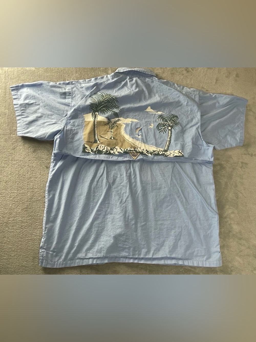 Columbia PFG Vented Shirt Mens XL / XXL Blue Outdoor Beach Scene Graphic Cotton